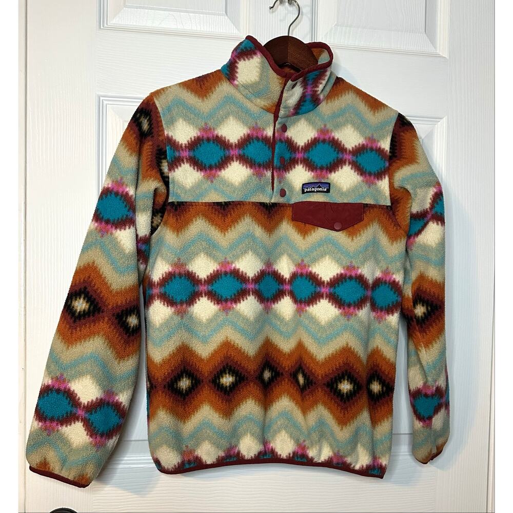 PATAGONIA Synchilla Snap-T Pullover Fleece Timber Twist Aztec Print Womens Small